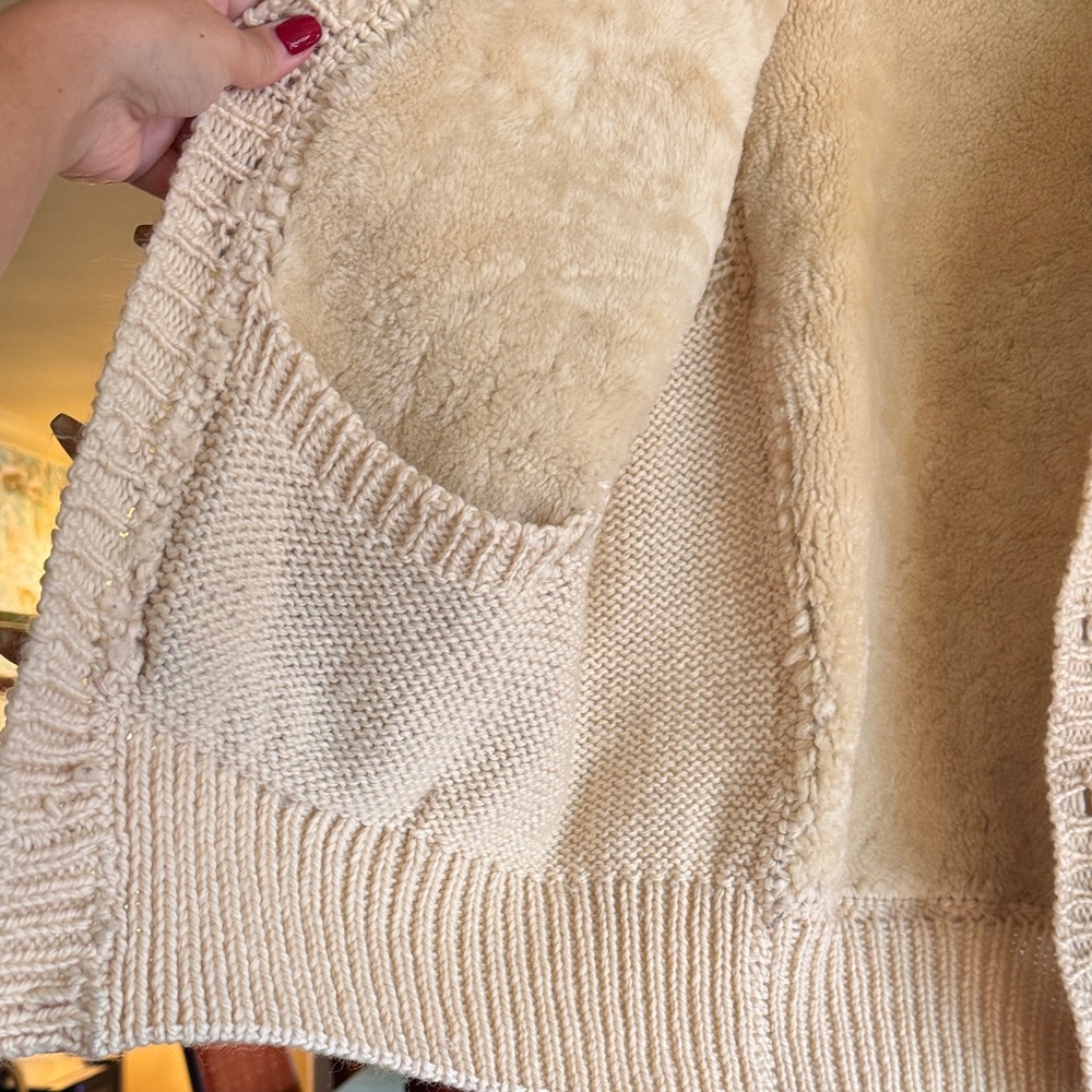 Vintage Cozy Tan and Cream Suede New Zealand Shearling Leather Women's Cardigan - Picture 15 of 16